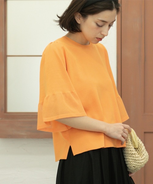 OPAQUE.CLIP（オペークドットクリップ）の「《5色展開》シアーフレアスリーブニット【洗濯機洗い可】（ニット/セーター・レディース・ブラック/ブラウン系その他/ライトオレンジ系/ライトグリーン/ライトグレー・38/40/42）」の20枚目の写真