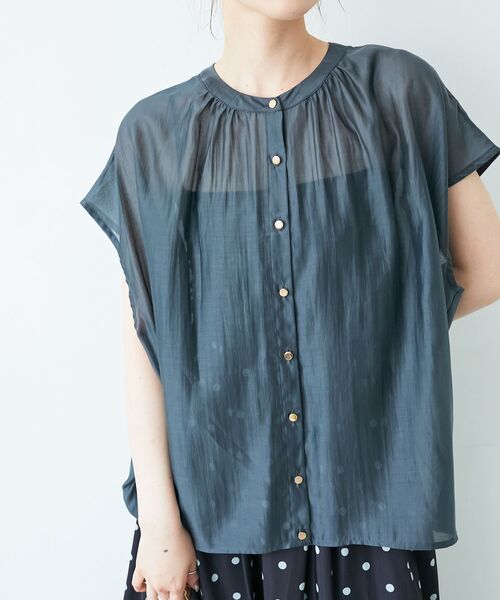 le.coeur blanc（ルクールブラン）の「《手洗い可能》シアーギャザーフレンチ2wayブラウス（シャツ/ブラウス・レディース・ダークグレー/ピンク/ブラウン・38）」の2枚目の写真