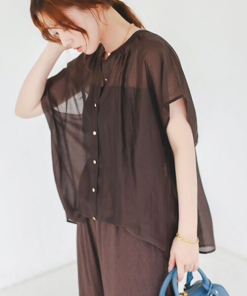 le.coeur blanc（ルクールブラン）の「《手洗い可能》シアーギャザーフレンチ2wayブラウス（シャツ/ブラウス・レディース・ダークグレー/ピンク/ブラウン・38）」の10枚目の写真