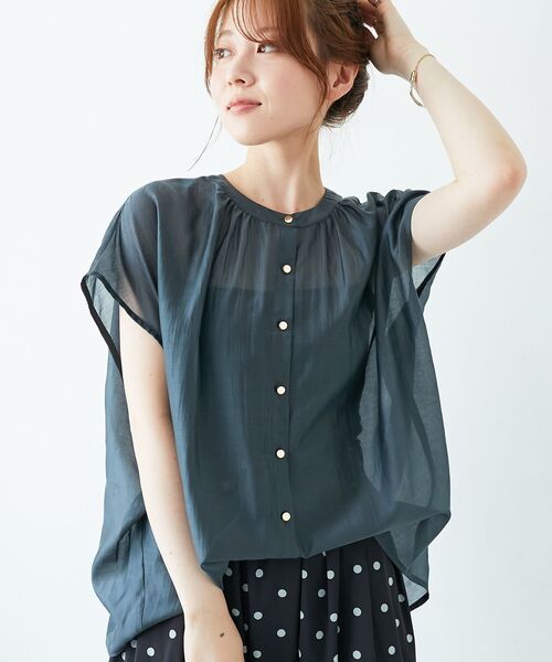 le.coeur blanc（ルクールブラン）の「《手洗い可能》シアーギャザーフレンチ2wayブラウス（シャツ/ブラウス・レディース・ダークグレー/ピンク/ブラウン・38）」の18枚目の写真