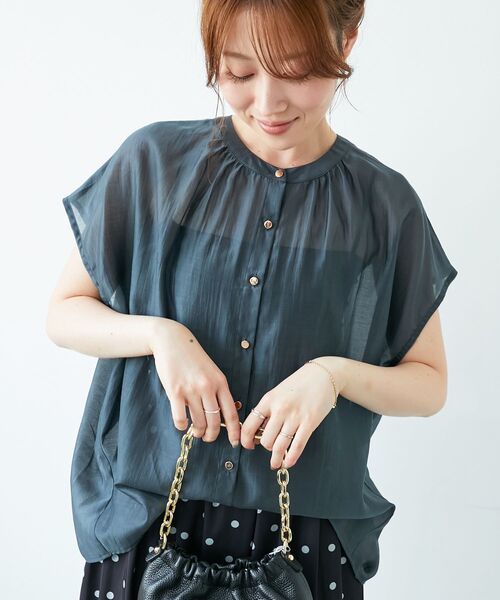 le.coeur blanc（ルクールブラン）の「《手洗い可能》シアーギャザーフレンチ2wayブラウス（シャツ/ブラウス・レディース・ダークグレー/ピンク/ブラウン・38）」の22枚目の写真