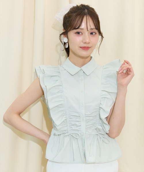WILLSELECTION（ウィルセレクション）の「ギャザーリボンフリルスリーブブラウス（シャツ/ブラウス・レディース・ミント/オフホワイト/ブラック系その他・FREE）」の3枚目の写真