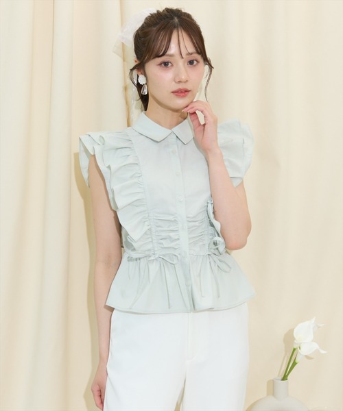 WILLSELECTION（ウィルセレクション）の「ギャザーリボンフリルスリーブブラウス（シャツ/ブラウス・レディース・ミント/オフホワイト/ブラック系その他・FREE）」の5枚目の写真