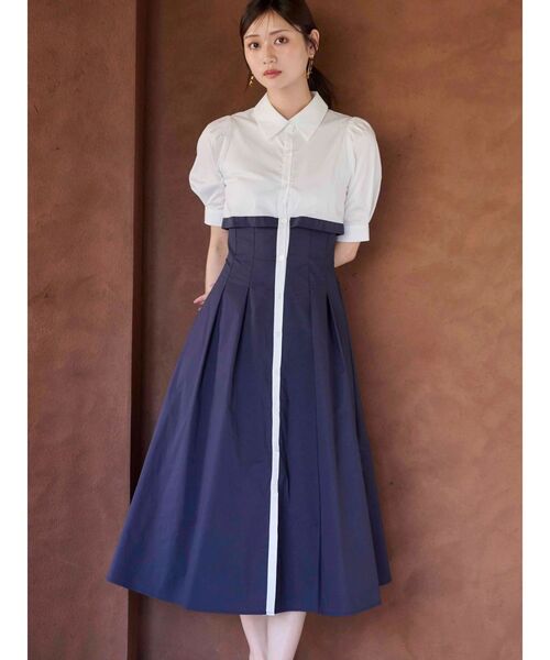 MERCURYDUO（マーキュリーデュオ）の「レイヤード風シャツワンピース（ワンピース・レディース・ネイビー/その他1/チャコールグレー・SMALL/MEDIUM）」の6枚目の写真