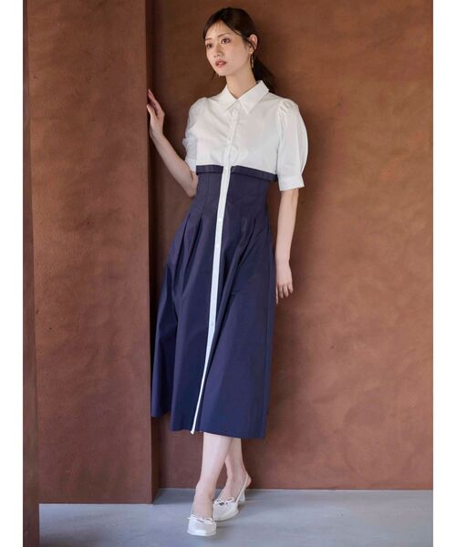 MERCURYDUO（マーキュリーデュオ）の「レイヤード風シャツワンピース（ワンピース・レディース・ネイビー/その他1/チャコールグレー・SMALL/MEDIUM）」の8枚目の写真