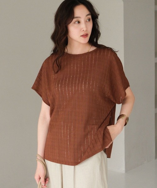 Elura（エルーラ）の「シアストライププルオーバー/571620（Tシャツ/カットソー・レディース・ブラック/ホワイト/レッド/ブラウン・FREE）」の3枚目の写真