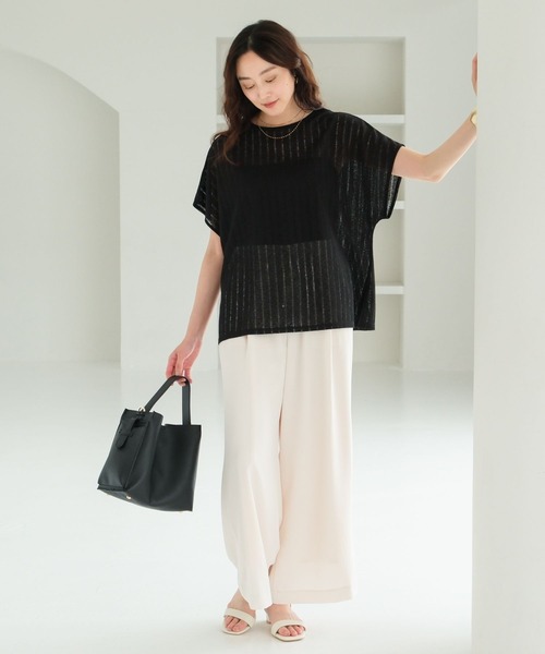 Elura（エルーラ）の「シアストライププルオーバー/571620（Tシャツ/カットソー・レディース・ブラック/ホワイト/レッド/ブラウン・FREE）」の5枚目の写真