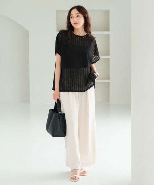 Elura（エルーラ）の「シアストライププルオーバー/571620（Tシャツ/カットソー・レディース・ブラック/ホワイト/レッド/ブラウン・FREE）」の6枚目の写真