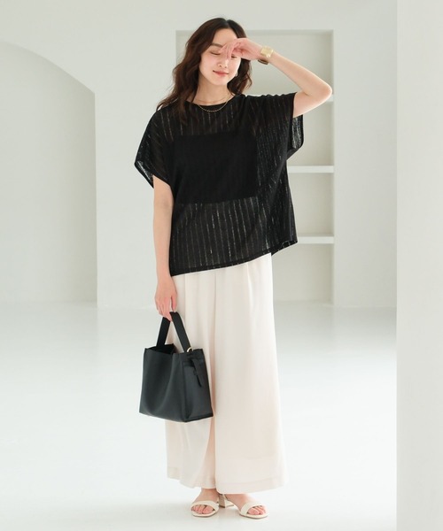 Elura（エルーラ）の「シアストライププルオーバー/571620（Tシャツ/カットソー・レディース・ブラック/ホワイト/レッド/ブラウン・FREE）」の7枚目の写真