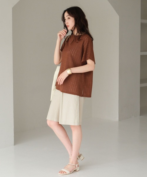 Elura（エルーラ）の「シアストライププルオーバー/571620（Tシャツ/カットソー・レディース・ブラック/ホワイト/レッド/ブラウン・FREE）」の11枚目の写真