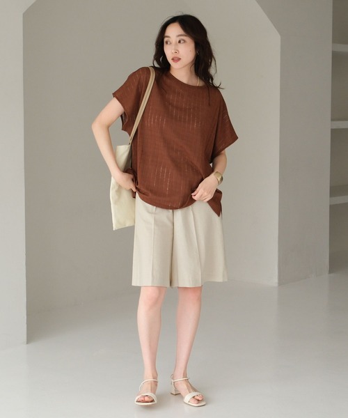 Elura（エルーラ）の「シアストライププルオーバー/571620（Tシャツ/カットソー・レディース・ブラック/ホワイト/レッド/ブラウン・FREE）」の12枚目の写真