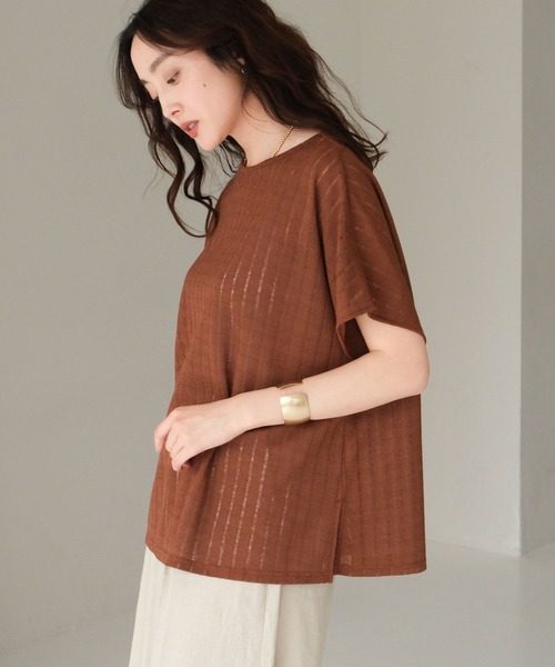 Elura（エルーラ）の「シアストライププルオーバー/571620（Tシャツ/カットソー・レディース・ブラック/ホワイト/レッド/ブラウン・FREE）」の13枚目の写真