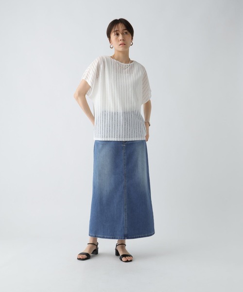 Elura（エルーラ）の「シアストライププルオーバー/571620（Tシャツ/カットソー・レディース・ブラック/ホワイト/レッド/ブラウン・FREE）」の14枚目の写真