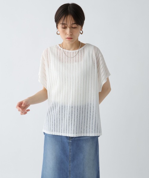 Elura（エルーラ）の「シアストライププルオーバー/571620（Tシャツ/カットソー・レディース・ブラック/ホワイト/レッド/ブラウン・FREE）」の15枚目の写真