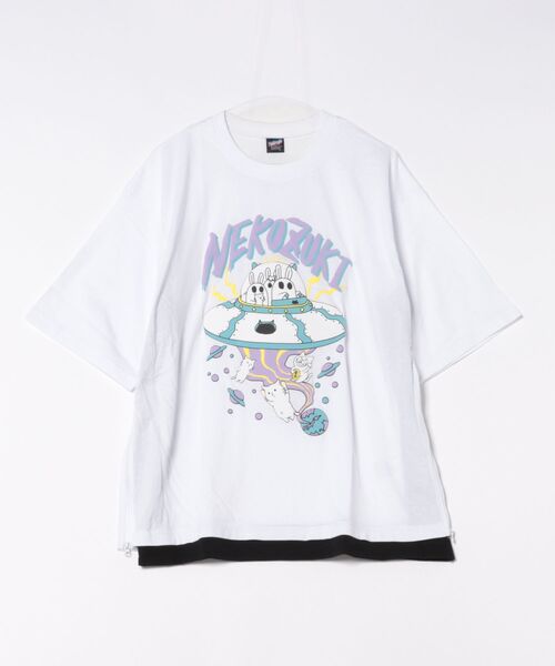 クリスマスファッション 352120：ネコ好きおばけうさぎUFO柄Tシャツ（Tシャツ/カットソー メンズウェア