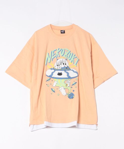 ScoLar Parity(スカラーパリティ)の「352120:ネコ好きおばけうさぎUFO柄Tシャツ(Tシャツ/カットソー・レディース・ブラック/オフホワイト/ブルー/オレンジ・M)」の4枚目の写真