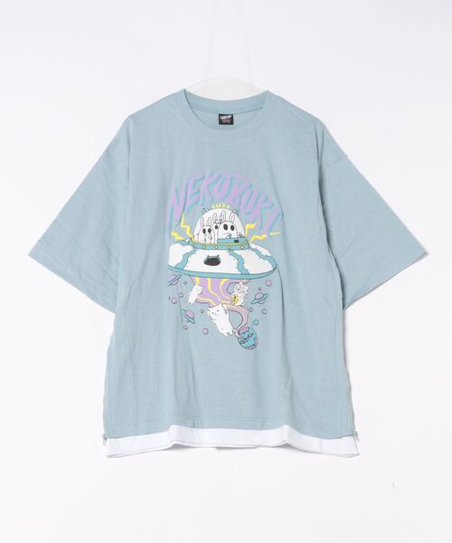 ScoLar Parity(スカラーパリティ)の「352120:ネコ好きおばけうさぎUFO柄Tシャツ(Tシャツ/カットソー・レディース・ブラック/オフホワイト/ブルー/オレンジ・M)」の3枚目の写真