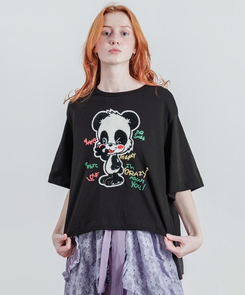 KawaeKayo(カワエカヨ)の「パンダワッペンBIG-T(Tシャツ/カットソー・レディース・ホワイト/ピンク/ブラック/パープル・FREE)」の3枚目の写真