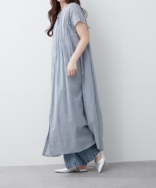 NAO（ナオ）の「【コットン100%】フレンチスリーブタックワンピース（ワンピース・レディース・ブラック/ストライプ/チェック・FREE）」の7枚目の写真