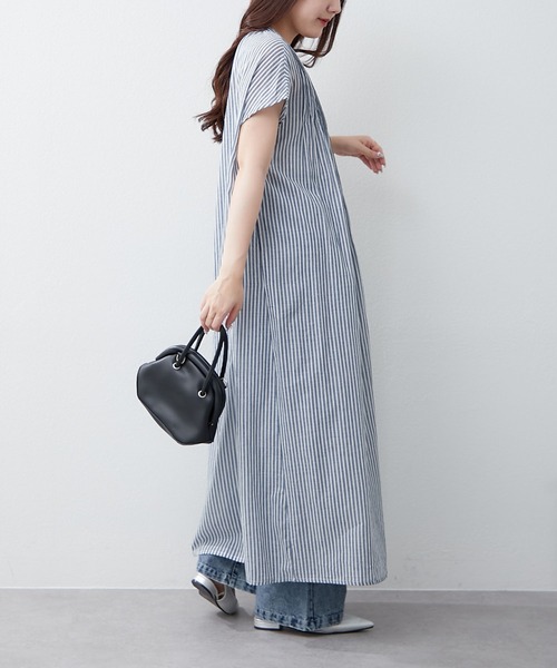 NAO（ナオ）の「【コットン100%】フレンチスリーブタックワンピース（ワンピース・レディース・ブラック/ストライプ/チェック・FREE）」の8枚目の写真