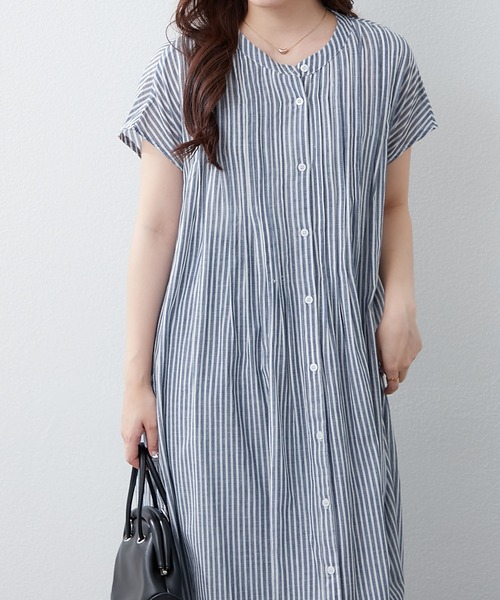 NAO（ナオ）の「【コットン100%】フレンチスリーブタックワンピース（ワンピース・レディース・ブラック/ストライプ/チェック・FREE）」の9枚目の写真