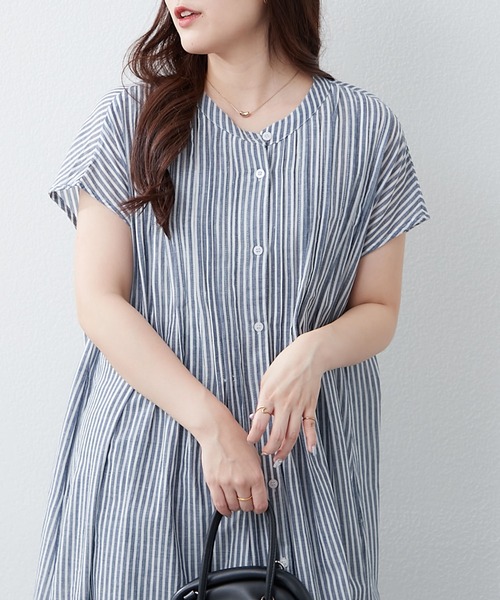 NAO（ナオ）の「【コットン100%】フレンチスリーブタックワンピース（ワンピース・レディース・ブラック/ストライプ/チェック・FREE）」の10枚目の写真