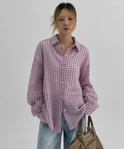 WV PROJECT正規品★25SS★Be ルーズフィットチェックシャツ セール】25SS ウォッシュ加工 半袖チェックシャツ カットオフ