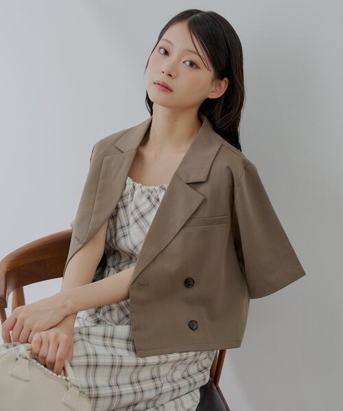 chico チコ　オーバーダブルジャケット ブラウン ジャケット アウター 春服 Chico（チコ）の「【SNS総再生回数400万回突破！セットアップ