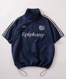 【85】カットスウェード サイドライン 刺繍ロゴ ハーフジップ ゲームシャツ オーバーサイズ