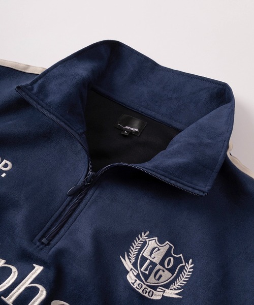 SlashDate（スラッシュデイト）の「【85】カットスウェード サイドライン 刺繍ロゴ ハーフジップ ゲームシャツ オーバーサイズ（Tシャツ/カットソー・メンズ・チャコールグレー/アイボリー/ネイビー・M/L）」の5枚目の写真