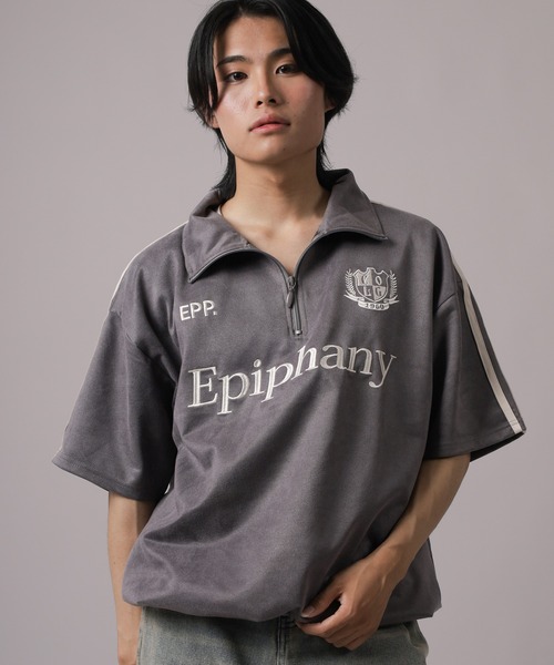 SlashDate（スラッシュデイト）の「【85】カットスウェード サイドライン 刺繍ロゴ ハーフジップ ゲームシャツ オーバーサイズ（Tシャツ/カットソー・メンズ・チャコールグレー/アイボリー/ネイビー・M/L）」の17枚目の写真