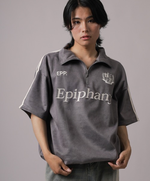 SlashDate（スラッシュデイト）の「【85】カットスウェード サイドライン 刺繍ロゴ ハーフジップ ゲームシャツ オーバーサイズ（Tシャツ/カットソー・メンズ・チャコールグレー/アイボリー/ネイビー・M/L）」の14枚目の写真