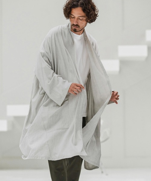 CAMBIO(カンビオ)の「mcg3661-Chambray KIMONO Like Gown ガウン(カーディガン/ボレロ・メンズ・アイボリー/チャコール/ネイビー・S/M/L)」の9枚目の写真