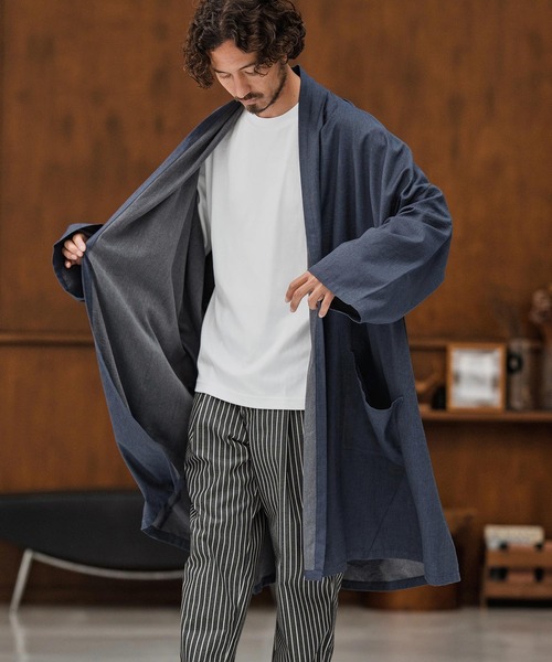 mcg3661-Chambray KIMONO Like Gown ガウン（カーディガン/ボレロ