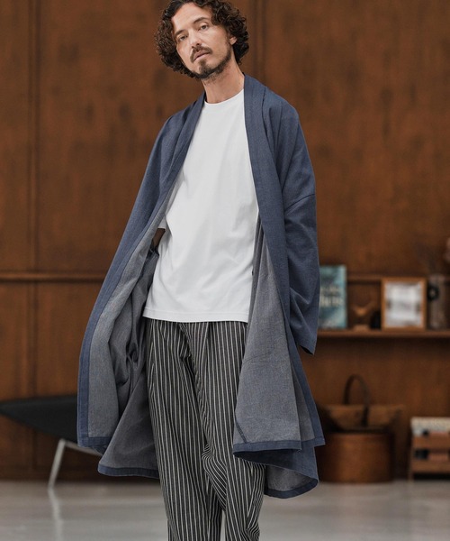 CAMBIO(カンビオ)の「mcg3661-Chambray KIMONO Like Gown ガウン(カーディガン/ボレロ・メンズ・アイボリー/チャコール/ネイビー・S/M/L)」の13枚目の写真