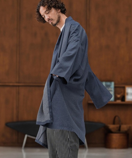 mcg3661-Chambray KIMONO Like Gown ガウン（カーディガン