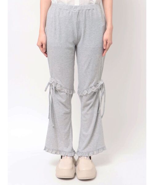 merry jenny（メリージェニー）の「レースカットフリルリブパンツ（スウェットパンツ・レディース・グレー/ブラック・FREE）」の7枚目の写真