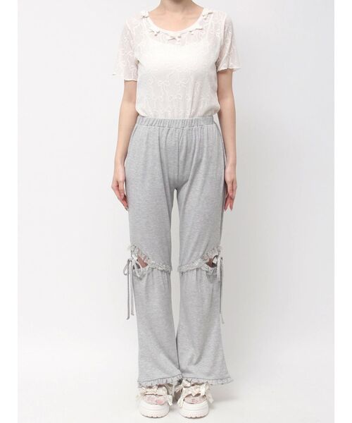 merry jenny（メリージェニー）の「レースカットフリルリブパンツ（スウェットパンツ・レディース・グレー/ブラック・FREE）」の8枚目の写真