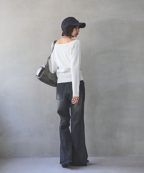 PAGEBOY(ページボーイ)の「ランダムリブ2WAYカーディガン(Tシャツ/カットソー・レディース・オフホワイト/ブラック/ダークブラウン・FREE)」の6枚目の写真