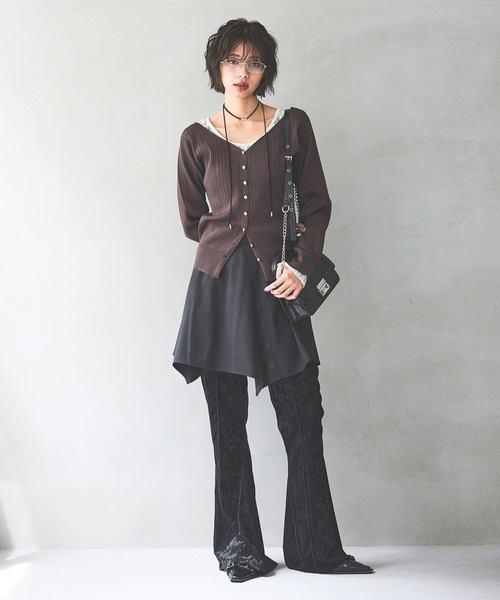 PAGEBOY(ページボーイ)の「ランダムリブ2WAYカーディガン(Tシャツ/カットソー・レディース・オフホワイト/ブラック/ダークブラウン・FREE)」の12枚目の写真