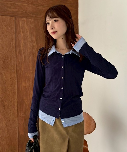 FRAY I.D(フレイアイディー)の「レイヤードポロカットソー(Tシャツ/カットソー・レディース・ネイビー/ブラウン/アイボリー・F)」の3枚目の写真