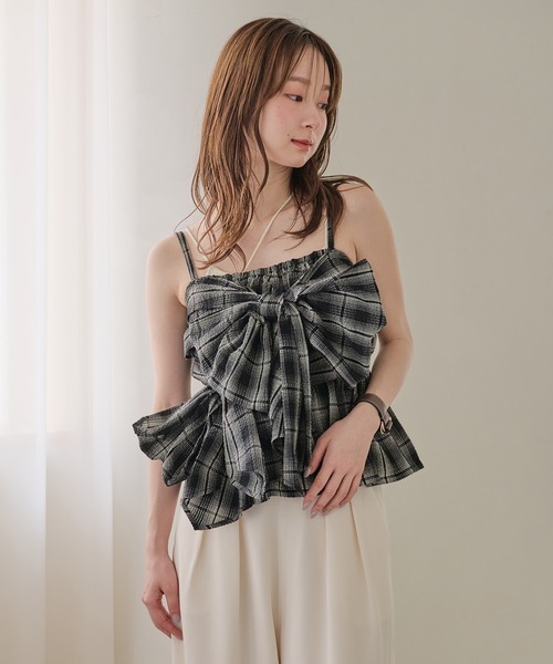 mideal オンブレチェックダブルリボンビスチェ ombre check double ribbon bustier / オンブレチェックダブル