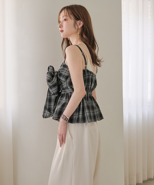 mideal オンブレチェックダブルリボンビスチェ ombre check double ribbon bustier / オンブレチェックダブル
