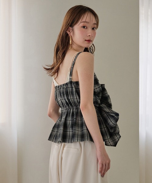 キャミソール ombre check double ribbon  bustier / オンブレチェックダブルリボンビスチェ mideal キャミソール ombre check double ribbon bustier