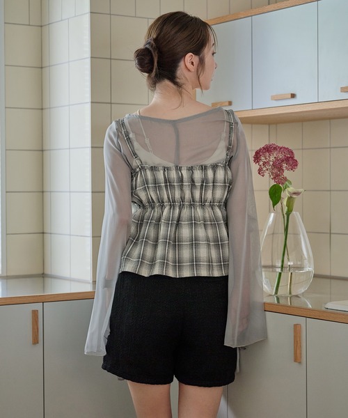mideal オンブレチェックダブルリボンビスチェ ombre check double ribbon bustier / オンブレチェックダブル
