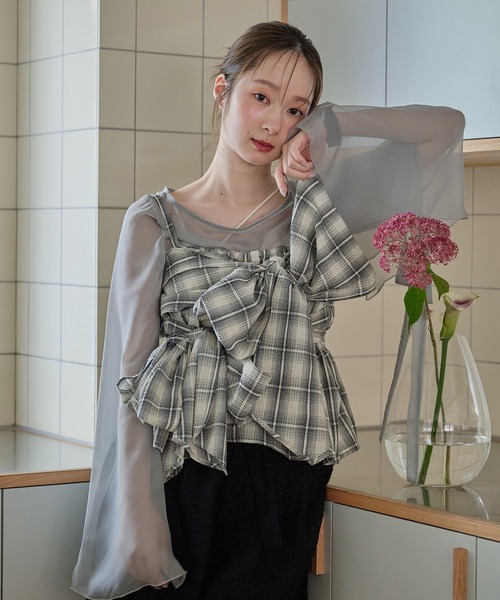 ombre check double ribbon bustier / オンブレチェックダブルリボン
