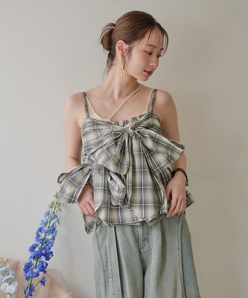 mideal オンブレチェックダブルリボンビスチェ ombre check double ribbon bustier / オンブレチェックダブル