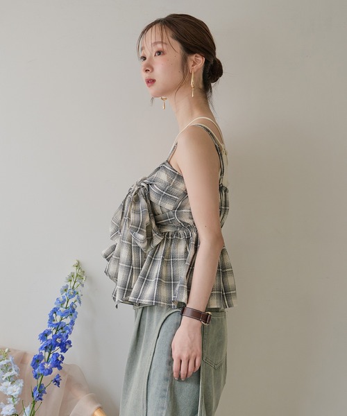 mideal オンブレチェックダブルリボンビスチェ 予約商品】ombre check double ribbon bustier / オンブレ