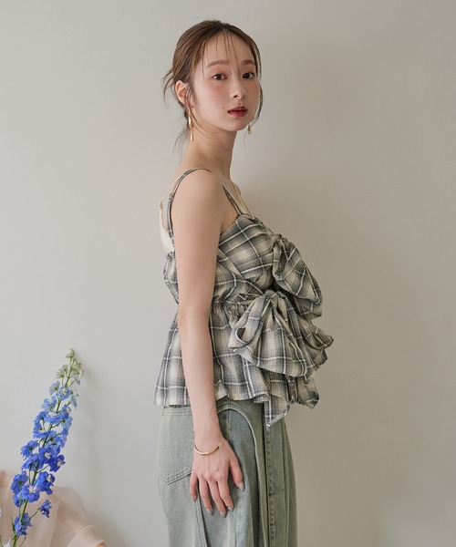 mideal オンブレチェックダブルリボンビスチェ ombre check double ribbon bustier / オンブレチェックダブル