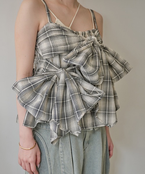 mideal オンブレチェックダブルリボンビスチェ ombre check double ribbon bustier / オンブレチェックダブル